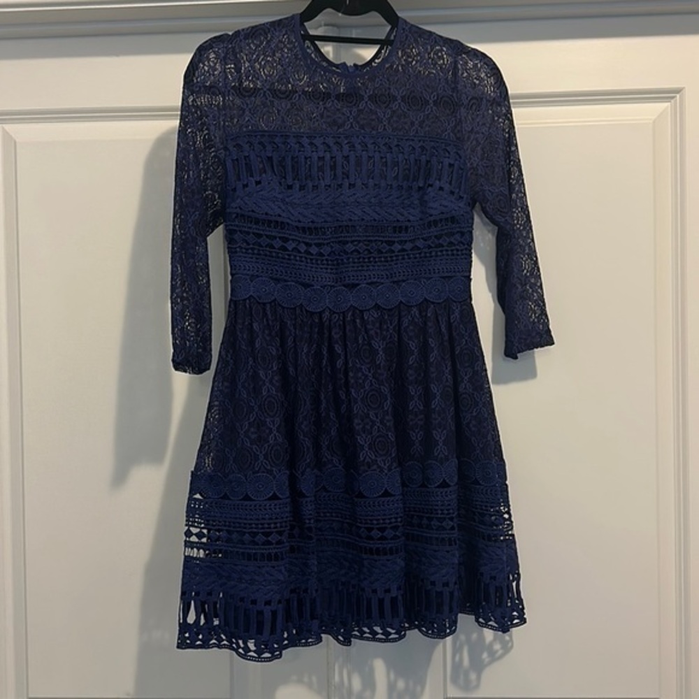 NWT ASOS Petite Navy Lace Long Sleeve Skater Dress Size 6